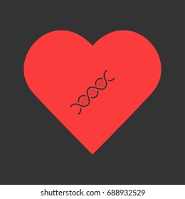 DNA icon flat. Simple pictogram on heart background. Vector illustration symbol