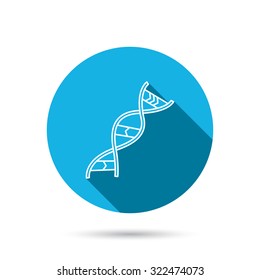 DNA icon. Genetic evolution structure sign. Biology science symbol. Blue flat circle button with shadow. Vector