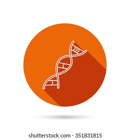 DNA Icon. Genetic Evolution Structure Sign. Biology Science Symbol. Round Orange Web Button With Shadow.