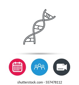 DNA icon. Genetic evolution structure sign. Biology science symbol. Group of people, video cam and calendar icons. Vector