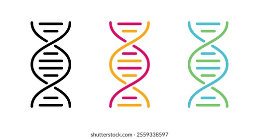 DNA icon. Genetic molecule vector illustration. Genome biology colorful spiral chromosome symbol. Molecular helix biotechnology pictogram. Chemistry sign. Gene medicine evolution isolated concept.