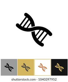 Dna icon, genetics human chromosome symbol isolated on gold, black and white backgrounds vector illustration