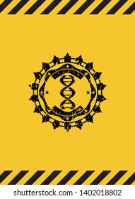 dna icon grunge black emblem with yellow background, warning sign. Vector Illustration. Detailed.