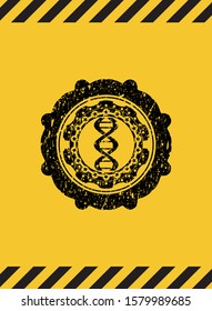 dna icon grunge black emblem with yellow background, warning sign. Vector Illustration. Detailed.