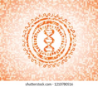 dna icon inside abstract emblem, orange mosaic background