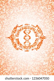 dna icon inside abstract emblem, orange mosaic background