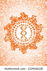 dna icon inside abstract orange mosaic emblem with background