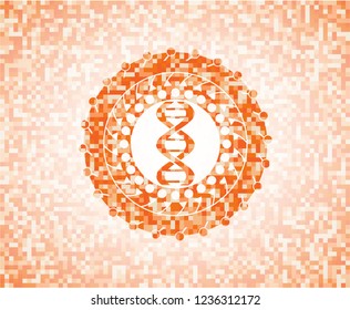 dna icon inside abstract orange mosaic emblem with background