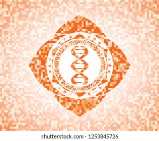 dna icon inside abstract orange mosaic emblem with background