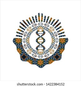 dna icon inside arabesque emblem background. arabic decoration.