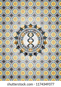 dna icon inside arabesque style emblem. arabic decoration.