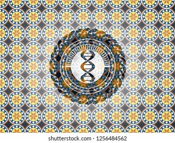 dna icon inside arabesque style emblem. arabic decoration.