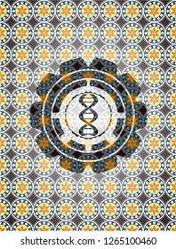 dna icon inside arabesque style emblem. arabic decoration.