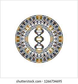 dna icon inside arabesque style badge. arabic decoration.