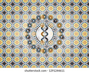 dna icon inside arabesque style emblem. arabic decoration.