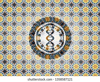 dna icon inside arabesque style badge. arabic decoration.