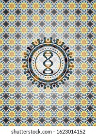 dna icon inside arabesque style emblem. arabic decoration.