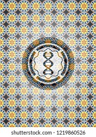 dna icon inside arabic emblem. Arabesque decoration.