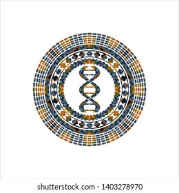 dna icon inside arabic emblem background. Arabesque decoration.