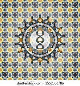 dna icon inside arabic emblem background. Arabesque decoration.
