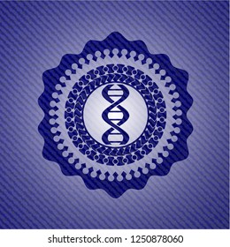 dna icon inside badge with denim background