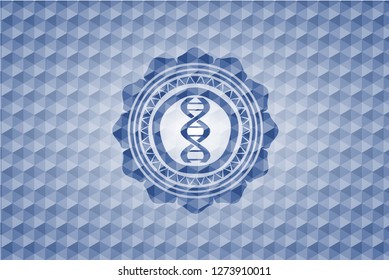 dna icon inside blue badge with geometric pattern.