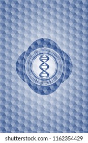 dna icon inside blue emblem with geometric background.