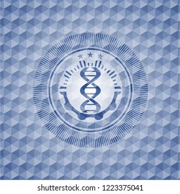 dna icon inside blue emblem with geometric pattern.