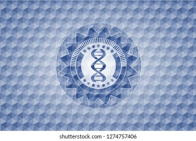 dna icon inside blue emblem with geometric pattern.