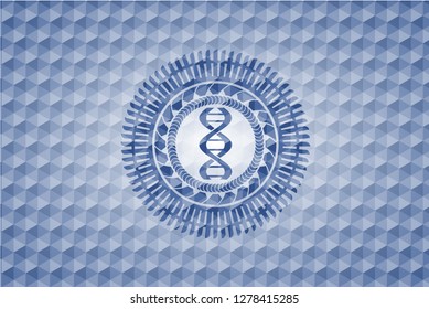 dna icon inside blue emblem or badge with abstract geometric pattern background.