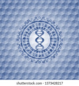 dna icon inside blue emblem with geometric pattern background.