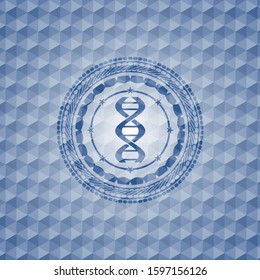 dna icon inside blue emblem with geometric pattern.
