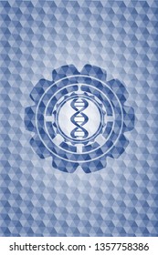 dna icon inside blue hexagon emblem.
