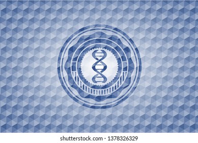 dna icon inside blue hexagon emblem.
