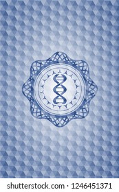 dna icon inside blue polygonal emblem.