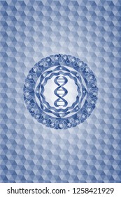 dna icon inside blue polygonal badge.