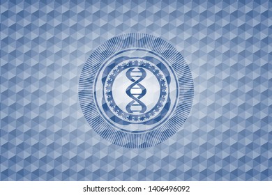 dna icon inside blue polygonal badge.