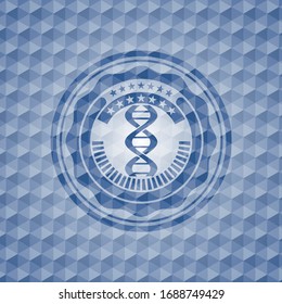 dna icon inside blue polygonal badge.