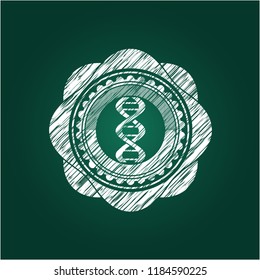dna icon inside chalkboard emblem on black board