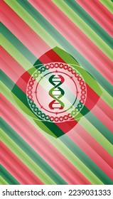 dna icon inside christmas colors style badge. 
