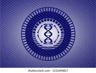 dna icon inside emblem with denim texture