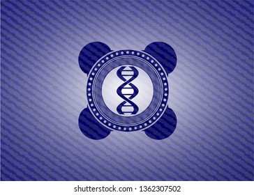 dna icon inside emblem with denim high quality background