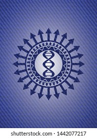 dna icon inside emblem with denim high quality background