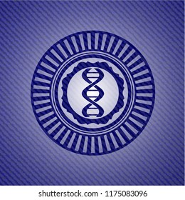 dna icon inside emblem with jean background