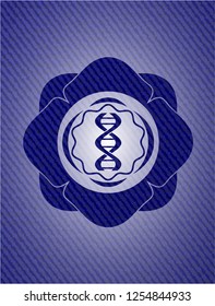 dna icon inside emblem with jean background