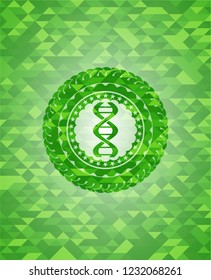 dna icon inside green emblem with mosaic background