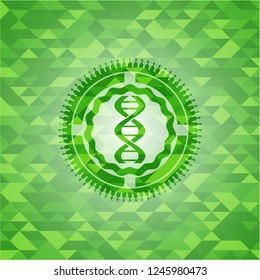 dna icon inside green emblem with mosaic background