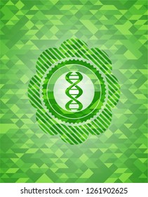 dna icon inside green emblem with mosaic background