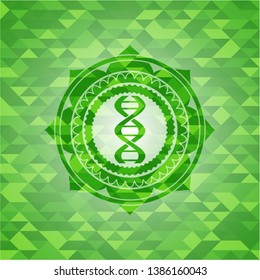 dna icon inside green emblem with mosaic background