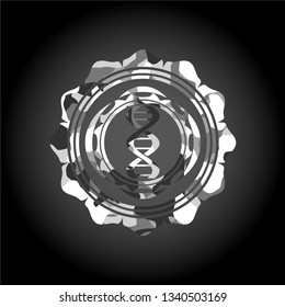 dna icon inside grey camo emblem